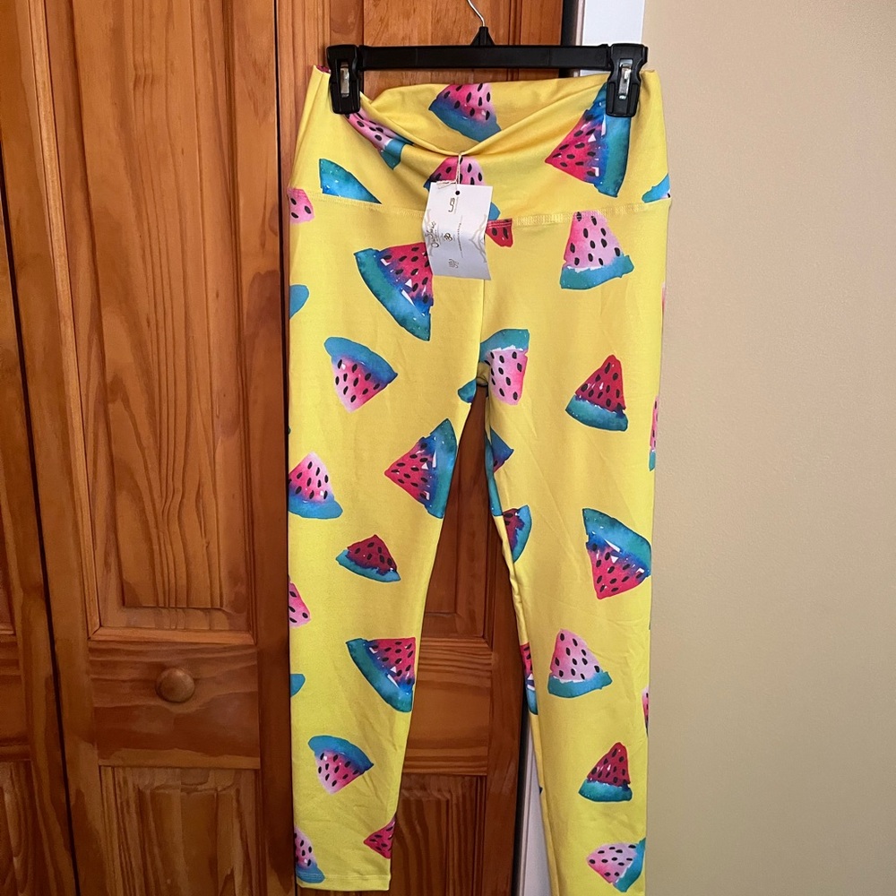 Om Shanti Watermelon Print Leggings NWT L